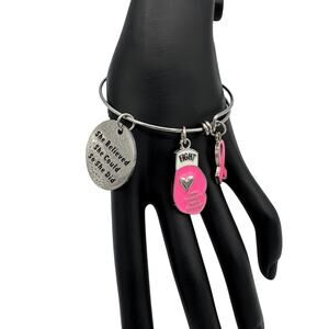 Breast Cancer Awareness Bangle She Believed She Could Pink Ribbon Charm